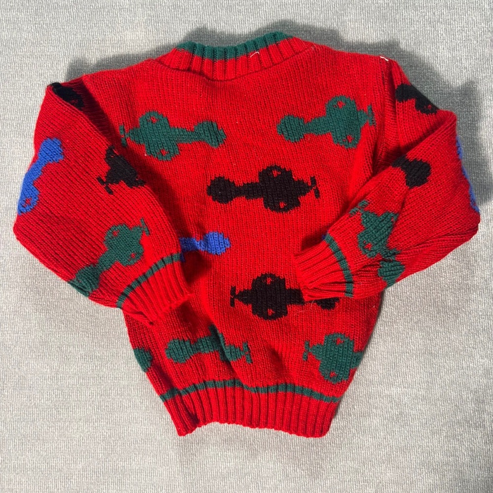 VTG Park Bench Kids Vintage Red Airplane Knit Sweater Toddler Size 2T Made USA - Picture 5 of 6